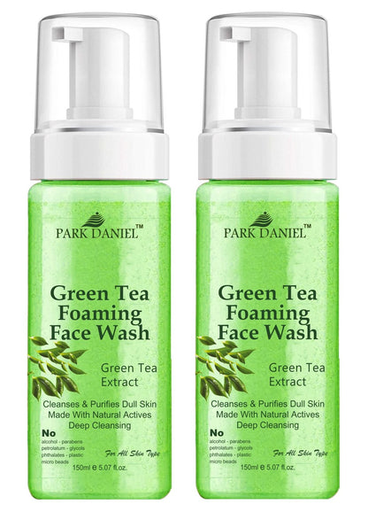 Park Daniel Natural Green Tea Foaming Face Wash For Deep Cleansing for Normal to Dry Skin Combo Pack of 2 of 150 ML(300 ML)