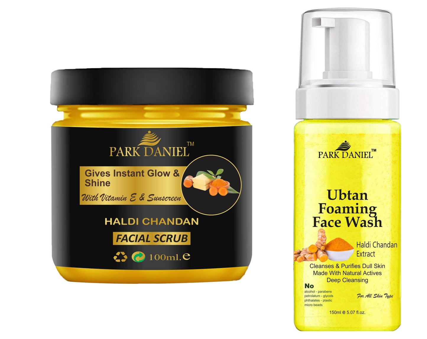 Park Daniel Haldi Chandan Scrub and Ubtan Face Wash For Anti Blemishes & Glowing Facial Kit Detoxify Rejuvenate your skin Combo Pack of 2 (250 ML)