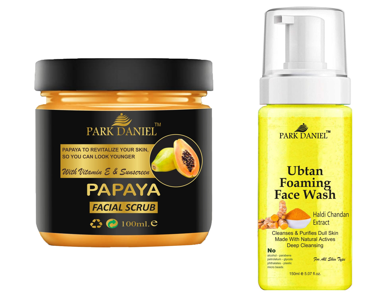 Park Daniel Papaya Scrub and Ubtan Face Wash For Anti Blemishes & Glowing Facial Kit Detoxify Rejuvenate your skin Combo Pack of 2 (250 ML)