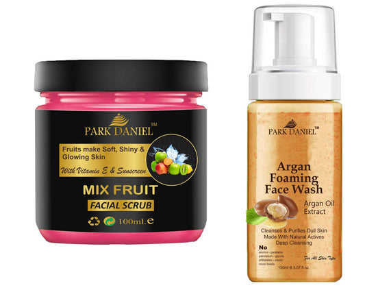 Park Daniel Mix Fruit Scrub and Argan Face Wash For Anti Blemishes & Glowing Facial Kit Detoxify Rejuvenate your skin Combo Pack of 2 (250 ML)